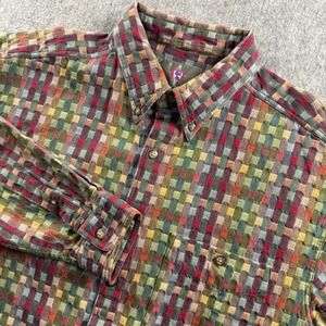 Vintage The Territory Ahead Woven Cotton Checkered Squares Button Down Shirt L